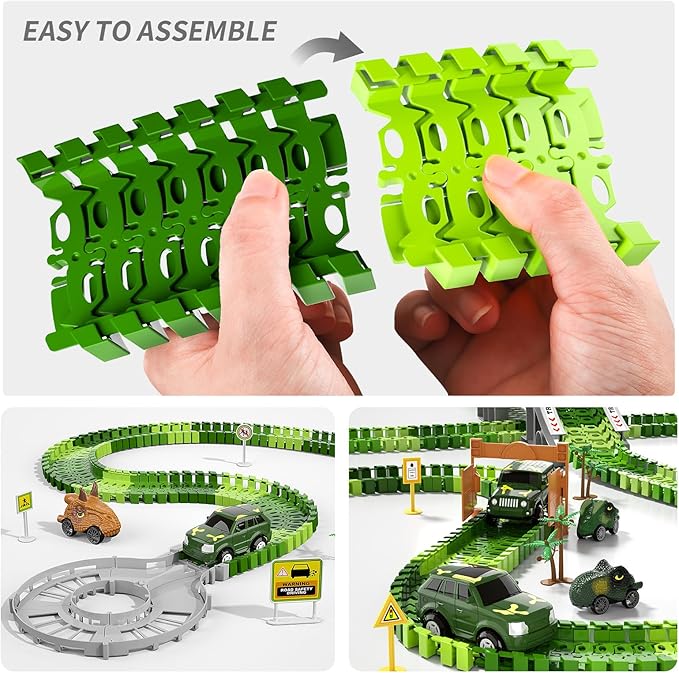 iHaHa 249 PCS Dinosaur Toys Race Car Track, Toys for Kids Toddler Boys Ages 2-4 3-5 4-6, Kids Race Tracks with Light, Sound & Spray, Birthday Dinosaur Gifts for 2 3 4 5 Year Old Boys