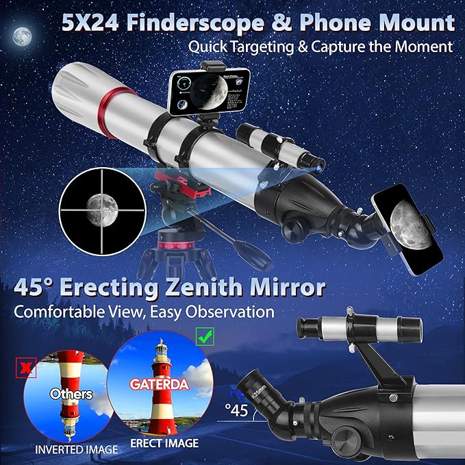 Telescope, 90mm Aperture 900mm Refractor Telescope for Adults High Powered, Astronomical Telescopes for Adults Astronomy Beginners with Professional Eyepieces, Tripod, Phone Adapter&Carry Bag