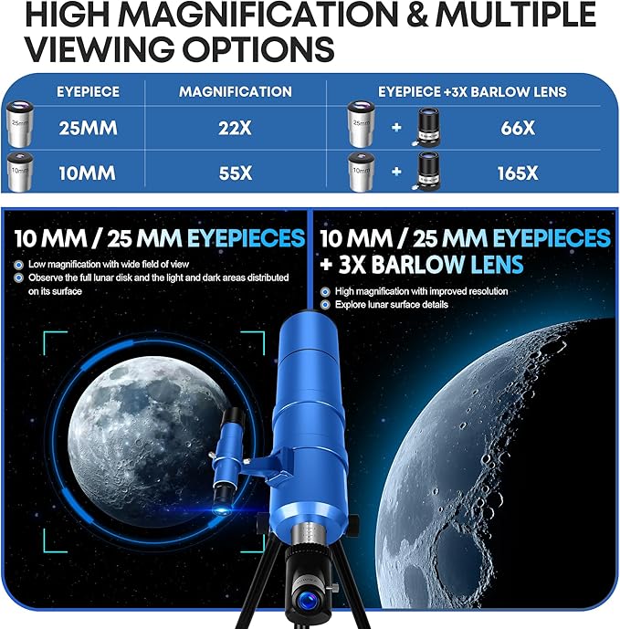 Dianfan Telescope, 90mm Aperture 550mm - Astronomical Telescope for Adults High Powered,Portable Telescopes Fully Multi-Coated High Transmission with Tripod, Phone Adapter, Carrying Bag, Folding Stool