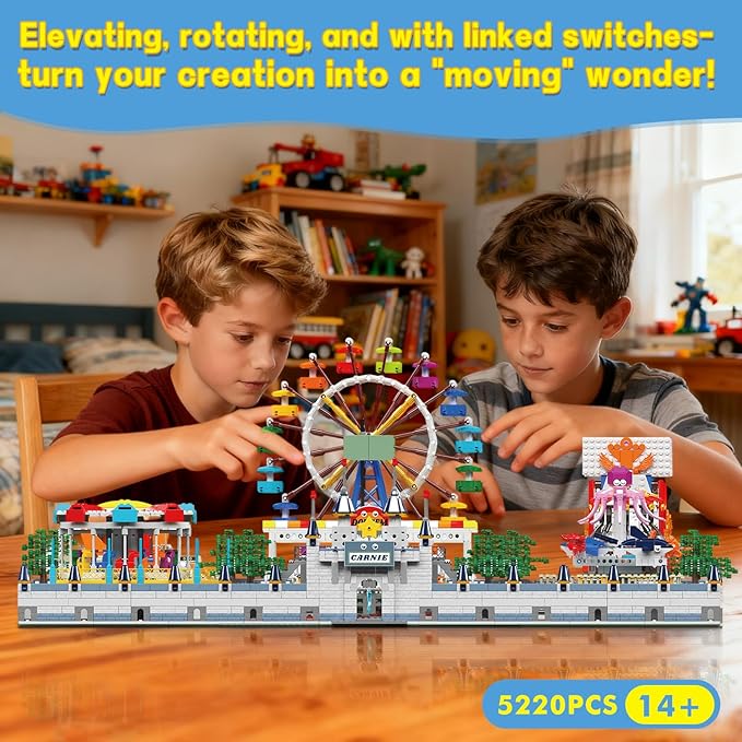 Sosuy Amusement Park Building Blocks Set, 5220+ Pcs with Motorized Ferris Wheel, Carnival Rides, and Funfair Architecture Model, STEM Toy for Boys Teen Kids Adults, for Kids 8+