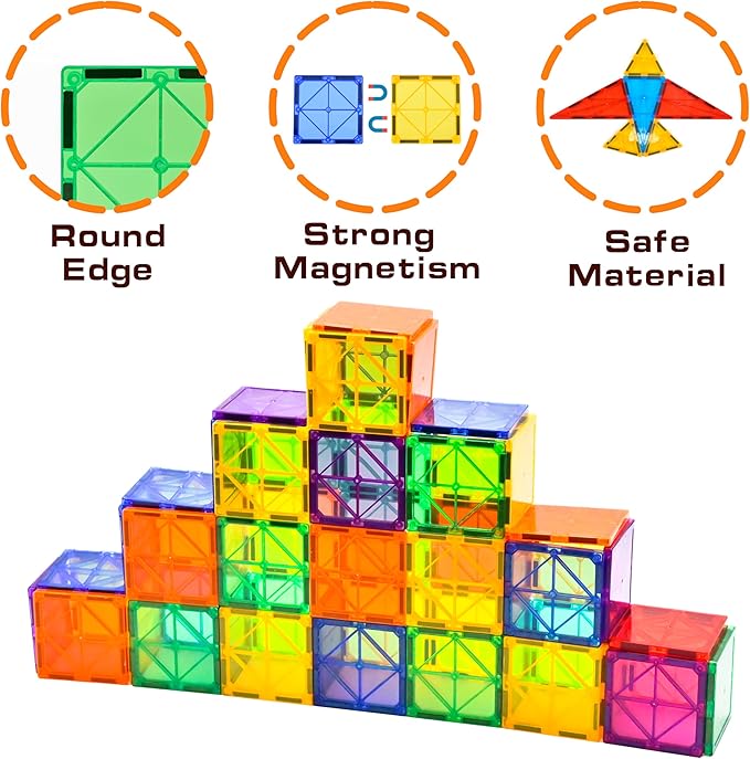 CuteTiger Magnetic Tiles, 64PCS Magnet Building Toys, Magnetic Building Set, Stacking Blocks, Perfect STEM Toys Gift for Kids Boys and Girls