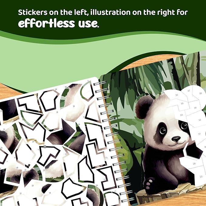jackinthebox Sticker by Number Book, 12 Scenes Puzzle Paint by Sticker Book + Colouring Pages, Gifts for Birthday, Party Favor Toys for Girls, Arts & Crafts for Kids Age 7 8 9 10 (Baby Animals)