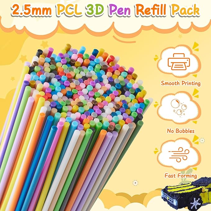 300 Pieces 3D Pen Refills Pack for 3Doodler Start+ Pen 30 Colors 2.5 mm Low Temperature 3D Pencil PCL Filaments Not Compatible with Other 3D Printing Pens