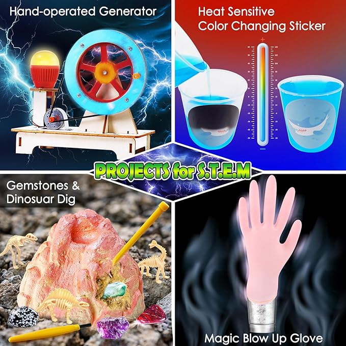 UNGLINGA 260+ Experiments Science Kits for Kids, S.T.E.M Science Projects, Chemistry Set, Christmas Birthday Toys Gifts Idea for Boys Girls, Dig Volcano Gemstones, Educational Scientist Set