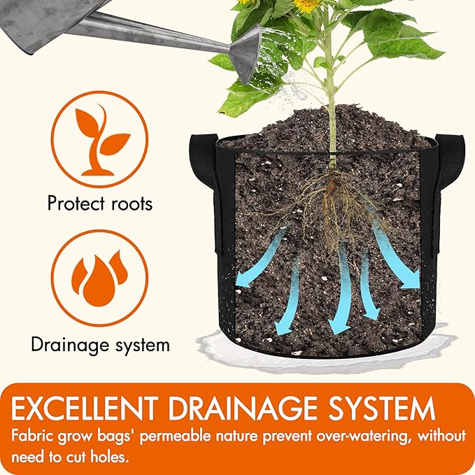 Gardzen 10-Pack 1 Gallon Grow Bags, Aeration Fabric Pots with Handles, Heavy Duty Cloth Pots for Plants