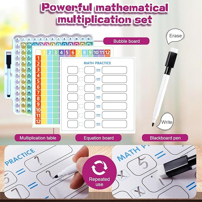 12x12 Multiplication Chart Popper, Digital Multiplication Table Game Board-Math Manipulative Toy, 3rd Grade Fidgety Popper for Kids Learning, Multiplication Machine Times Table