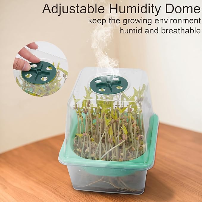 Microgreen Growing Trays, 5" x 5" Sprouting Tray with Humidity Dome, 1.2 mm Small Mesh Holes, BPA Free, Sprouter Kit for Growing Mirco Seeds, Like Broccoli, Alfalfa, Radish, Clover - 4 Pack | Clear