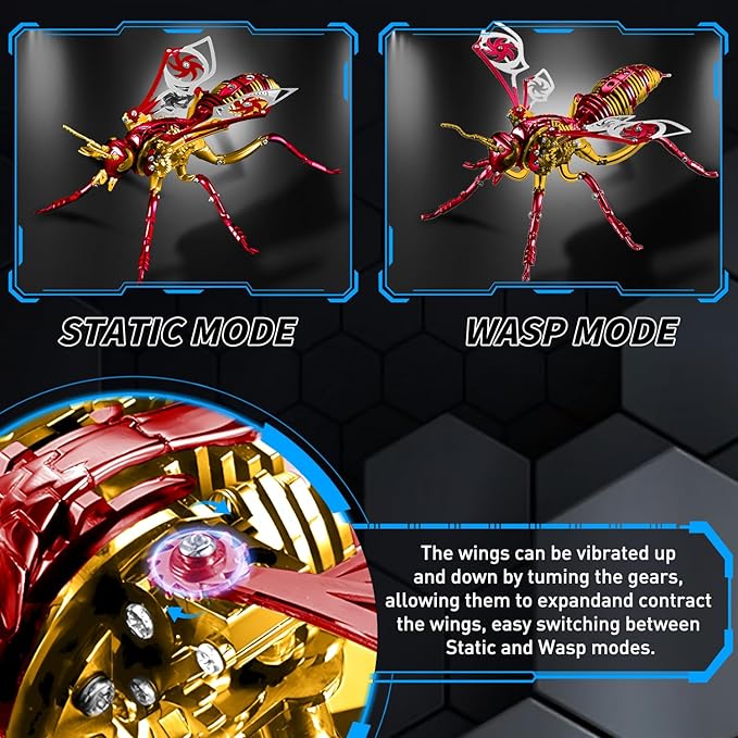 Microworld 3D Metal Puzzle, Northern Giant Hornet 3D Metal Model Kit, Mechanical Wasp 3D Puzzle for Adults, DIY Challenge 3D Puzzles Home Decor Art Craft Gifts (Red Gold)