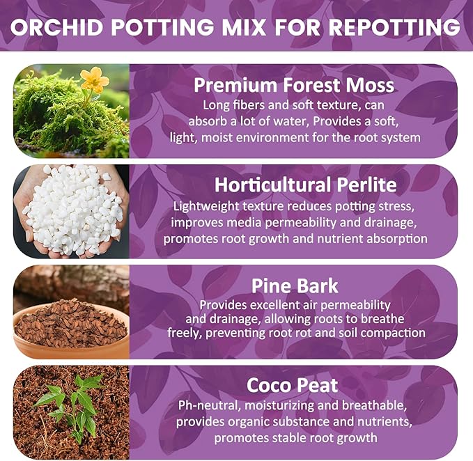 Legigo 6 QT Orchid Potting Mix for Repotting- Include Moss, Pine Bark, Perlite and Coco Peat, Orchid Bark Potting Mix, Orchid Soil for Potting Indoor Plants, Enhanced Drainage & Root Ventilation