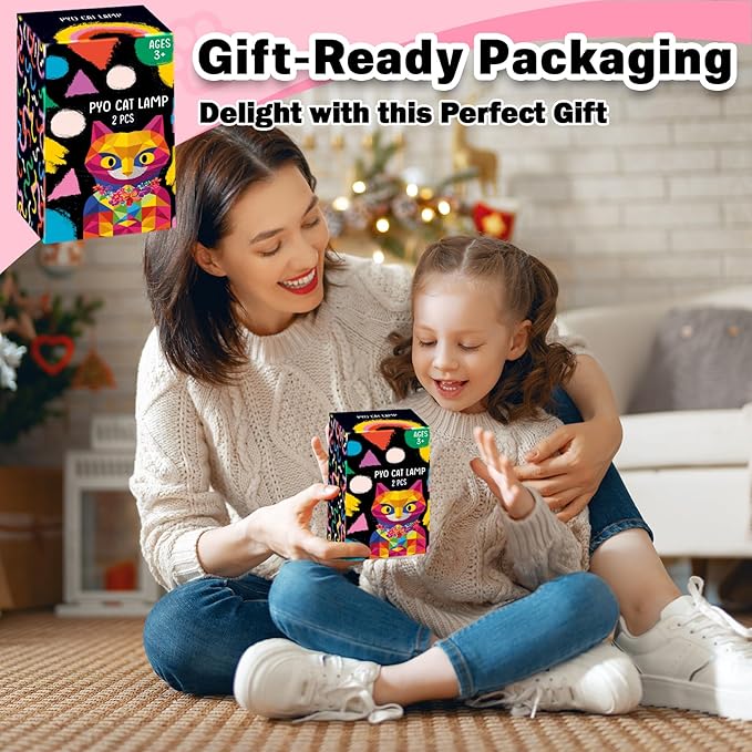 FUNZBO 2pcs Paint Your Own Cat Lamp Kit - Arts and Crafts Supplies Kitten Painting Kits for Kid Teen, DIY Night Light Toy for Toddlers Girl Boy Age 3 4 5 6 7 8 9 10 11 12 13 + Christmas Birthday Gifts