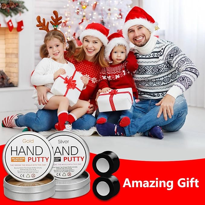 Magnetic Slime Putty, Magnetic Space Putty Slime with Upgraded Magnet Toys for Kids Adults, Fidget Toy Stress Reliever Puddy for Christmas Birthday Gifts Stocking Stuffers (2 Pack, Gold&Silver)