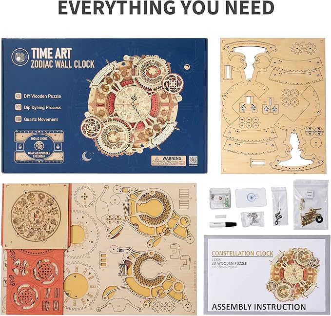 ROBOTIME 3D Wooden Puzzles for Adults, Models for Adults to Build Wooden Steampunk Clock Kit, DIY Mechanical Wall Quartz Aesthetic Room Decor Unique Gift