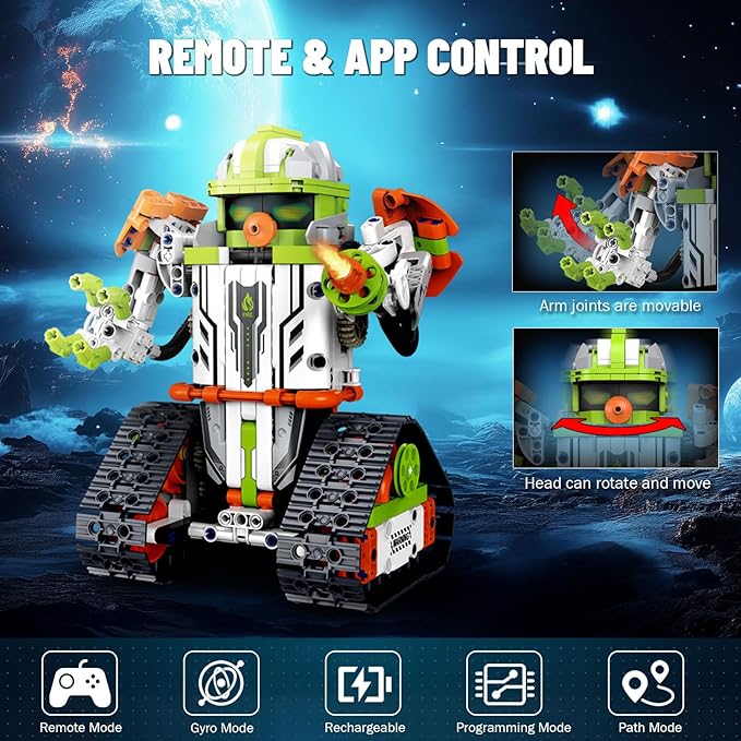 STEM Robot Building Kit with Remote Control for Boys Age 6-13, Coding Robotic Technic Toys Birthday Gifts for Kids, 5 in 1 Science Kit Robotic Models with 539 Pieces
