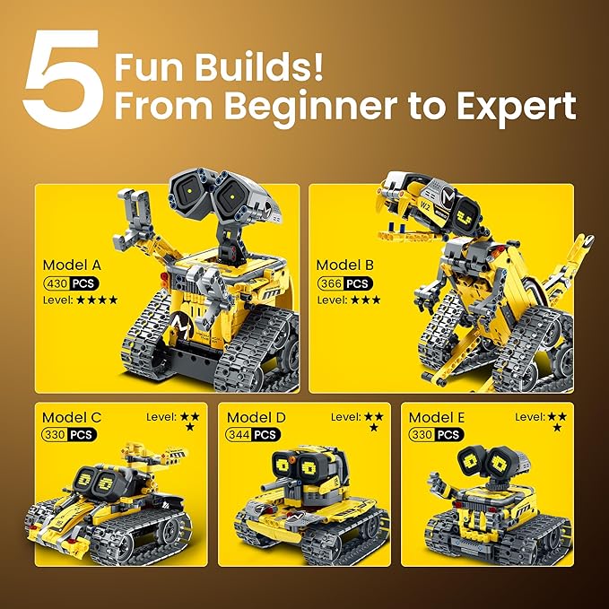 Sillbird Robot Building Kit with Remote Control for Boys Ages 8-14, Christmas STEM Coding Robotics Technic Toy Birthday Creative Gifts for Kids, Buildable 5in1 Models with 435 Pieces