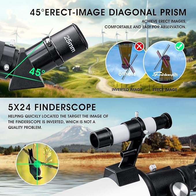 Telescopes for Adults Astronomy, 80mm Aperture 600mm Refractor Telescope for Beginners, Compact Portable Travel Scope