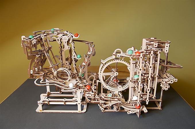 UGEARS 2 in 1 3D Puzzle Marble Run Chain Hoist Plus Stepped Hoist - DIY Marble Run Wooden Puzzle for Adults and Kids