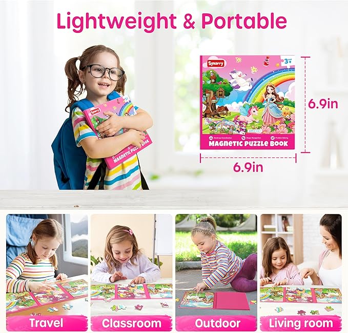SYNARRY Unicorn Princess Fairy Magnetic Puzzles for Toddlers 3-5 Girls, 20 Pieces Travel Puzzles for Kids Ages 4-6, Car Airplane Road Trip Activities Games Toys for 3 4 5 Year Old Girls Birthday Gifts