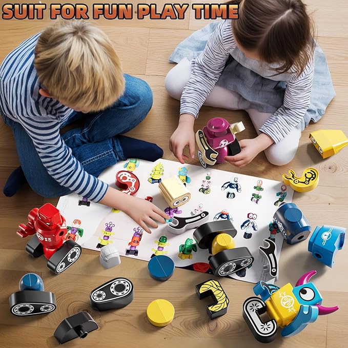 Magnets Robot Building Toys for Kids Ages 3-5 4-8 - 36 PCS Monsters Toys Robot Stacking Building Blocks Set with Storage Box, Creative Learning Christmas and Birthday Gifts for Boys Girls 2-4