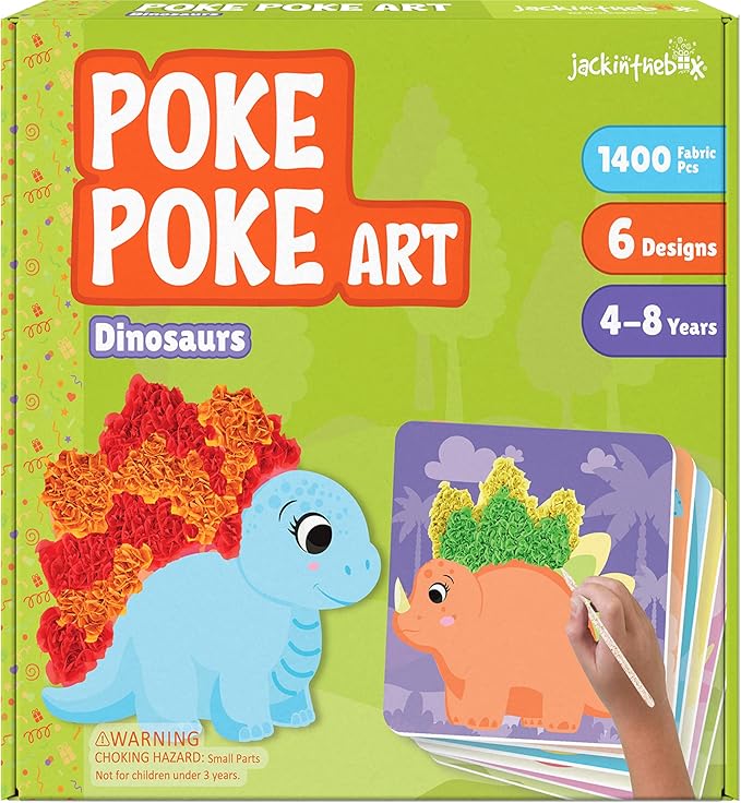 jackinthebox Poke Poke Art – Dinosaurs Theme, Mess-Free Fabric Art and Craft, Flower Pressing Kits, Gift for Kids, Toys for Girls and Boys Ages 4 5 6 7 8