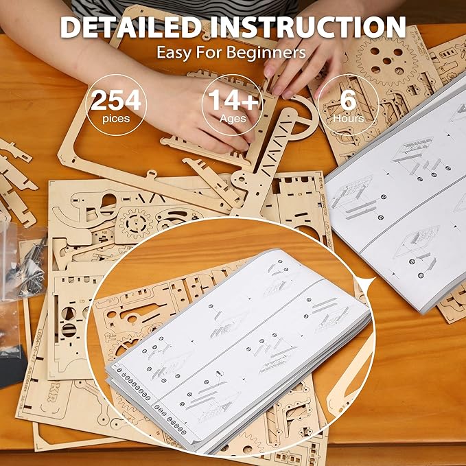 ROKR 3D Puzzles for Adults,Wooden Marble Run,3D Wooden Puzzles for Adults Kids Ages 12-14,Wood Puzzles Adult,Model Kits for Adults,STEM Projects for Kids Ages 12-16,Home Decor Hobbies for Men Women