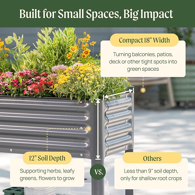 Rolling Elevated Raised Garden Bed - Slim Series, 1.5' x 5.5' Outdoor Planters Boxes with Legs & Storage Rack for Patio, 750 Lbs Weight Capacity, Raised Beds for Gardening Herbs Flowers, Pearl White