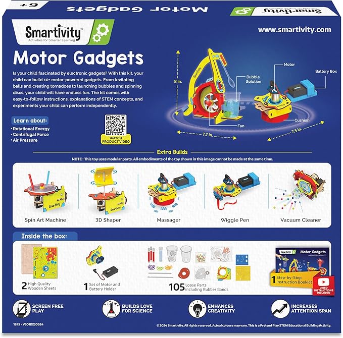 Smartivity 10-in-1 Motor-Powered STEM Kit | Build 10+ Exciting Electronics Projects | Christmas, Birthday Gift for Smart Kids | DIY Science Kit/Toy for Ages 6,7,8,9,10,11,12 Years Old Boys & Girls