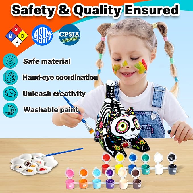 FUNZBO 4.3in Paint Your Own Cat Lamp Kit - Arts and Crafts Supplies Painting Set for Kids Teens, DIY Night Light Toy for Toddlers Girls Boys Age 3 4 5 6 7 8 9 10 11 12 13 + Christmas Birthday Gifts