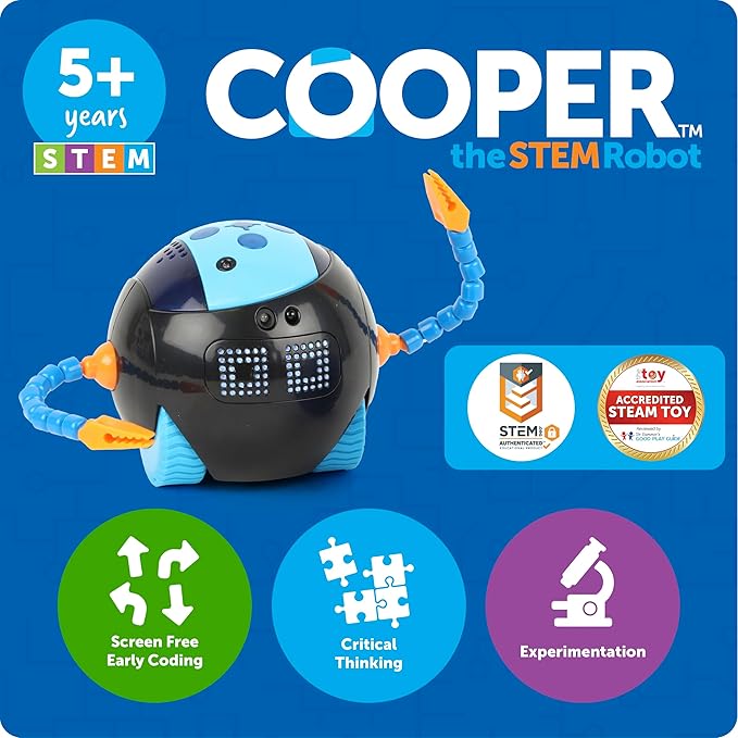Learning Resources Cooper The STEM Robot - Coding for Kids, Building Toys, Robotics Kids, Montessori Programming, Gifts for Boy and Girls, Classroom Must Haves, Interactive Homeschool Supplies