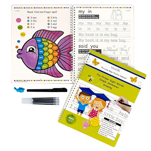 Magic Practice Copybook 6 Workbooks with Disappearing Ink Pens, Reusable Handwriting Practice for Kids, Calligraphy Practice Letter Tracing Books for Kids ages 3-5 (8.7×6.9in)