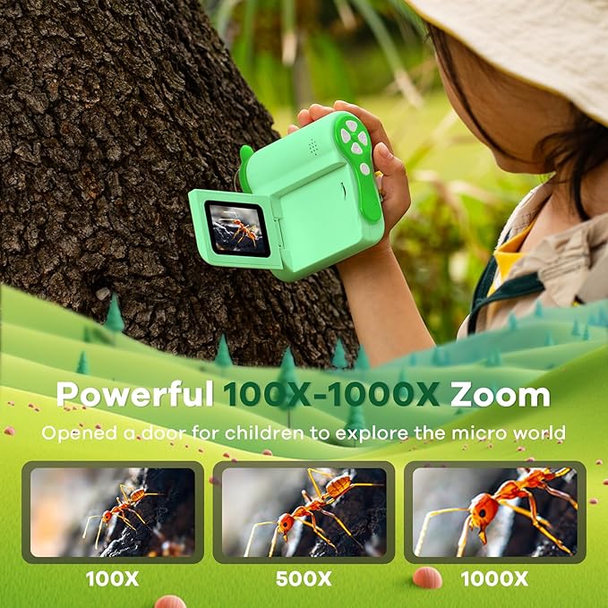 HP60 IPS Microscope for Kids: [Auto On & Off] [3-in-1] 2" Portable Handheld Microscope Miniscope, Pocket Mini Scope Educational Science Kit, Christmas Birthday Gifts for Kids, PC View, Green