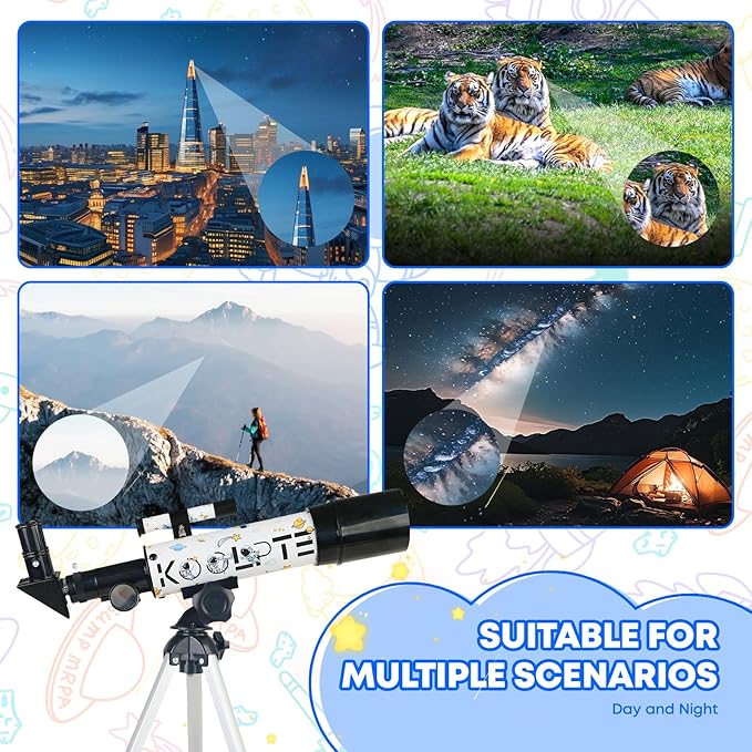 Kids Telescope for Astronomy Beginners – 50mm Portable Refractor Telescope with Tripod & Eyepieces, STEM Space Toy for Boys & Girls, Educational Gift for Kids Age 6–14
