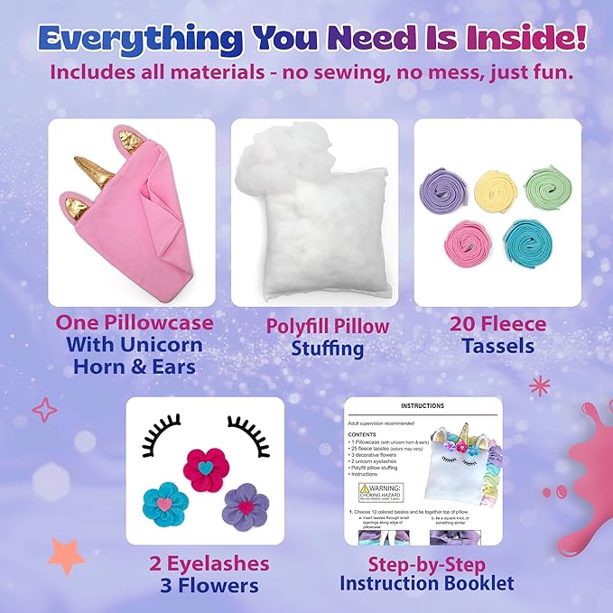 Unicorn Pillow Kit - No Sew Unicorn Craft Kit - Gifts for Girls, Arts and Crafts for Kids Ages 4-8 - Unicorn Toys for 6 Year Old Girl Gifts, Birthday, Easter, Toddlers, Teens