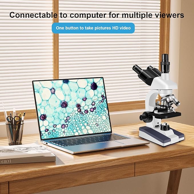 Trinocular Microscope 40X-5000X Magnification Microscope for Adults, Laboratory Grade with Dual Mechanical Stage and HD USB Camera