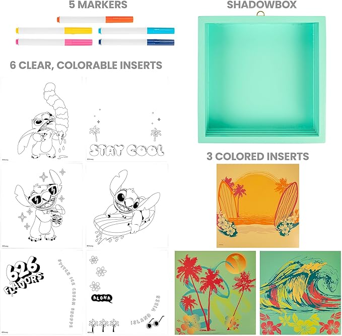 Fashion Angels Disney Stitch DIY 3D Shadow Box Kit, Kids Craft Set with Markers, Colorable Inserts & Backgrounds, Ideal Art Project for Girls & Boys Ages 8+