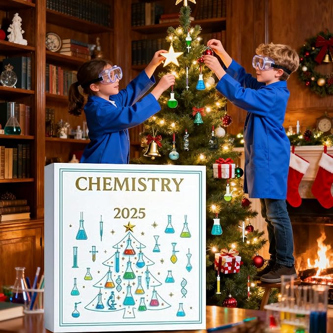 24 Day Chemistry Holiday Science Kit 2D Acrylic Ornaments Daily Science Activities Hands-on Learning Educational Entertainment For Home Decorators Front Door Room Bedroom Wall Mantel