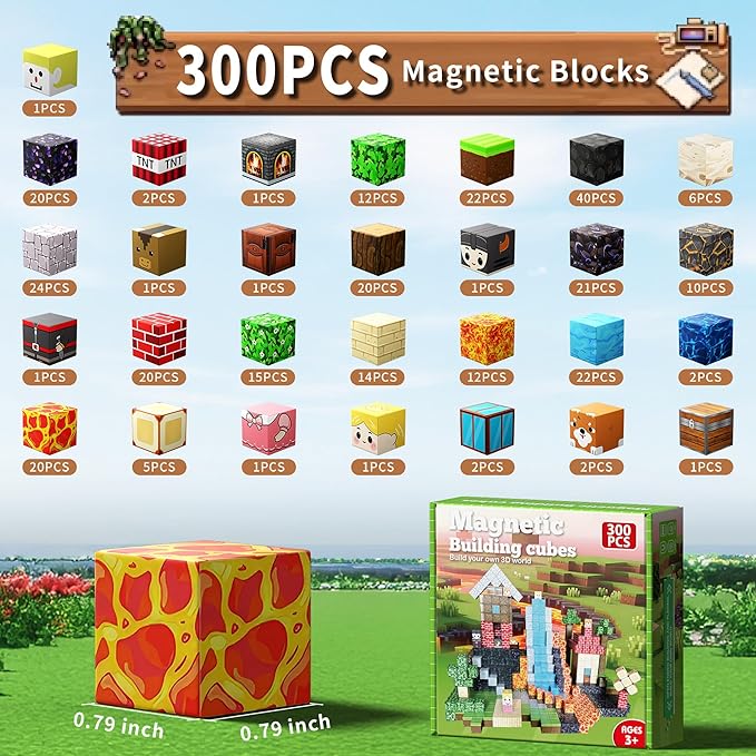 300 PCS Building Blocks, 3D Construction Build Toys, STEM Sensory Building Cubes (Multicolor-300PCS)