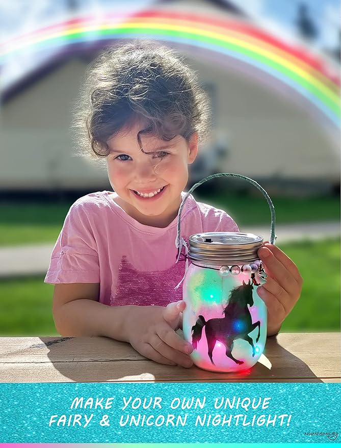NUMI'SMILE Unicorn & Fairy Lantern Night Light Jar Craft Kit, DIY Arts and Crafts for Girls Ages 3 4 5 6 7 8-12 Years, Unicorn Toys Fairy Gift for Little Girls