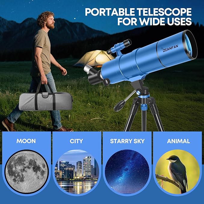 Dianfan Telescope, 90mm Aperture 550mm - Astronomical Telescope for Adults High Powered,Portable Telescopes Fully Multi-Coated High Transmission with Tripod, Phone Adapter, Carrying Bag, Folding Stool