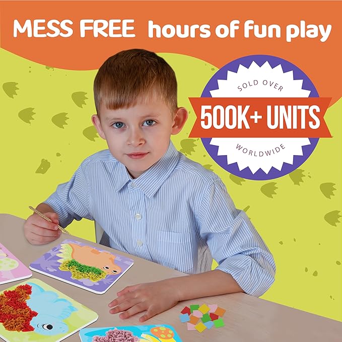 jackinthebox Poke Poke Art – Dinosaurs Theme, Mess-Free Fabric Art and Craft, Flower Pressing Kits, Gift for Kids, Toys for Girls and Boys Ages 4 5 6 7 8