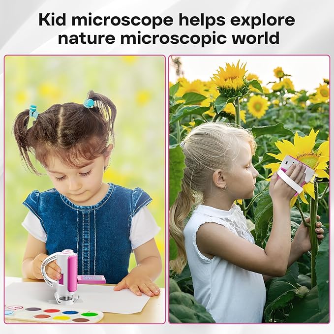 LAKWAR 1000X Handheld Digital Microscope for Kids: 4K 2.0" Screen Portable Digital Microscope for Kids 8-12 Home School Science Education (Pink)