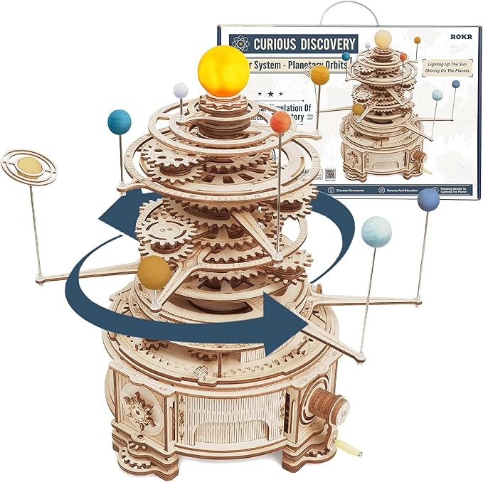 ROKR 3D Wooden Puzzles for Adults-Orrery Solar System Model Kit-Crafts for Adults Teens-Gift for Father's Day