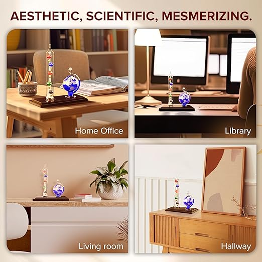 JJ Care Galileo Thermometer with Glass Globe Barometer Frosted, Galileo Weather Station Measures Temperatures from 64ºF to 80ºF, Glass Galileo Thermometer for Indoor and Outdoor Home Décor