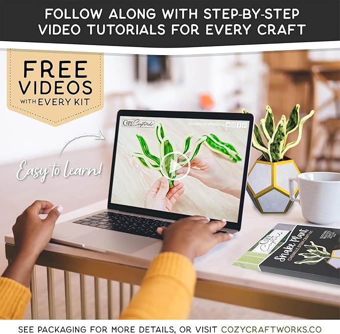 WeVeel Cozy Craftworks Chenille Stem Plant Craft Kit for Adults – Create 4 Botanical Designs (String of Pearls, Snake Plant, Cactus & Mushroom) – Relaxing DIY Arts & Crafts Kit with All Supplies