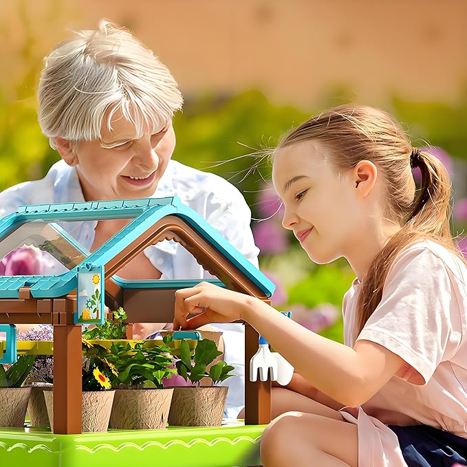 Kids Plant Growing Kit Greenhouse Growing Set with Drip Irrigation System and Grow Light Science Educational DIY Indoor Plant Gardening Toy for Kids
