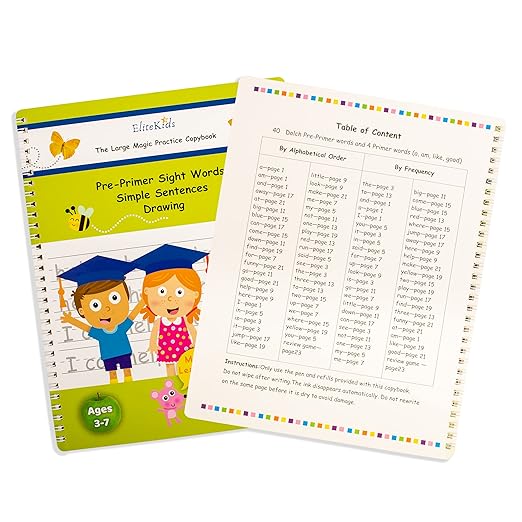 Teacher Designed Reusable Kindergarten Sight Words-EliteKids Large Magic Practice Copybook For Kids- Handwriting practice Letter Tracing Books for Kids Ages 3-5, Magical handwriting workbooks