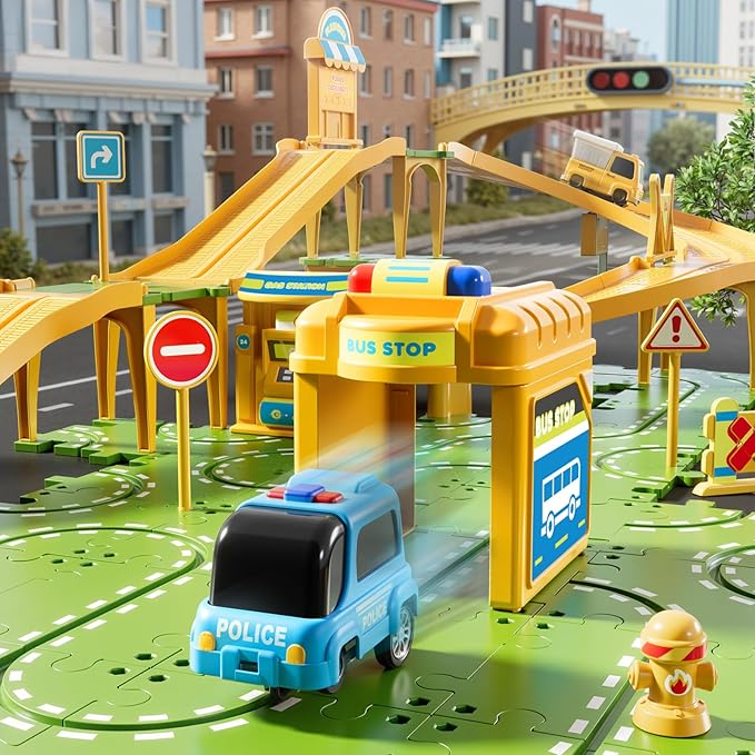 3-Tier Large Puzzle Race Car Track Set for Kids 3-5, Puzzle Tracks Car Play Set, Race Tracks Toys for Toddler Boys 3 4 5 6 Year Old, Birthday Gifts for Kids 3 4 5 6 7 8 Year Old Boys Girls