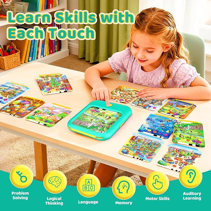 Kids Learning Tablet Bilingual, Educational Learning Toys for Toddlers 2-5 Year Olds, with 2000+ Words and Games, Autism Sensory and Speech Therapy Toys, 2 3 4 5 Year Old Boy Girl Birthday Gift(Green)