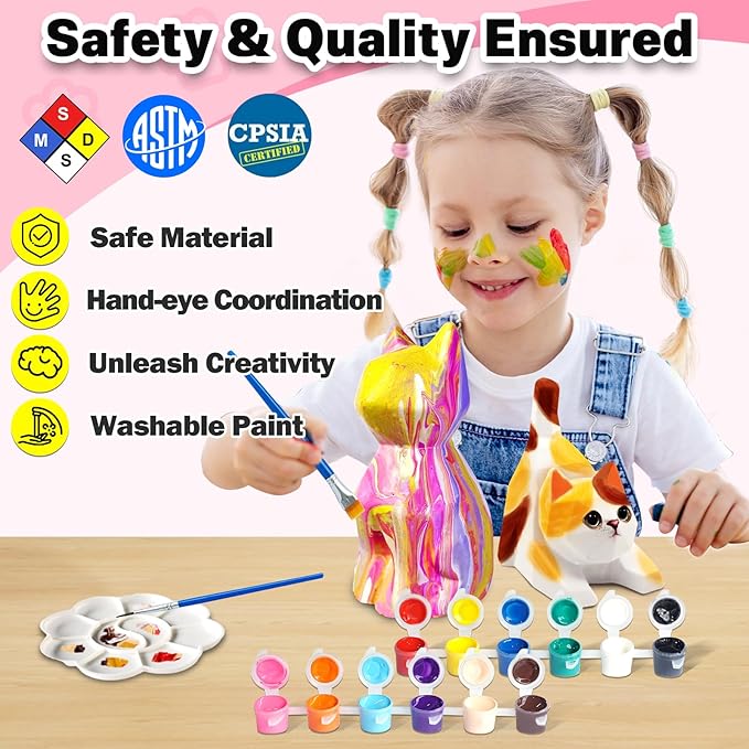 FUNZBO 2pcs Paint Your Own Cat Lamp Kit - Arts and Crafts Supplies Kitten Painting Kits for Kid Teen, DIY Night Light Toy for Toddlers Girl Boy Age 3 4 5 6 7 8 9 10 11 12 13 + Christmas Birthday Gifts