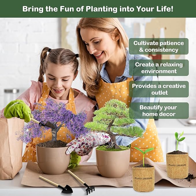 Bonsai Tree Kit, Complete Bonzai Tree Starter Kits with Tools, Valentines Day Gifts for Her Him, Unique Christmas Birthday Gardening Gifts for Women Mom Men Grandkids, Crafts Hobby Kits