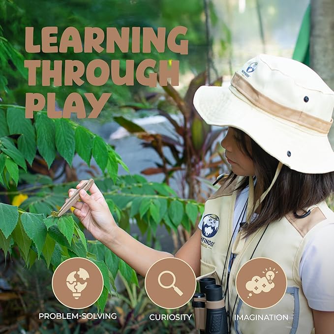 Kids Bug Catching Kit - Complete Explorer Kit with Safari Vest, Hat & More - Cute Dress-Up Safari Costume, or Zoo Keeper - Outdoor Explorer Set & Bug Toys for 7-12 Year Old Boys Girls + Adventure Book